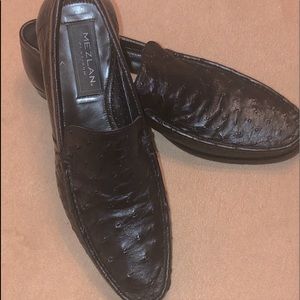 MEZLAN BLACK OSTRICH SKIN LOAFERS